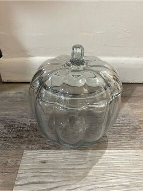 Clear Glass Pumpkin Cookie Jar Harvest Decor
